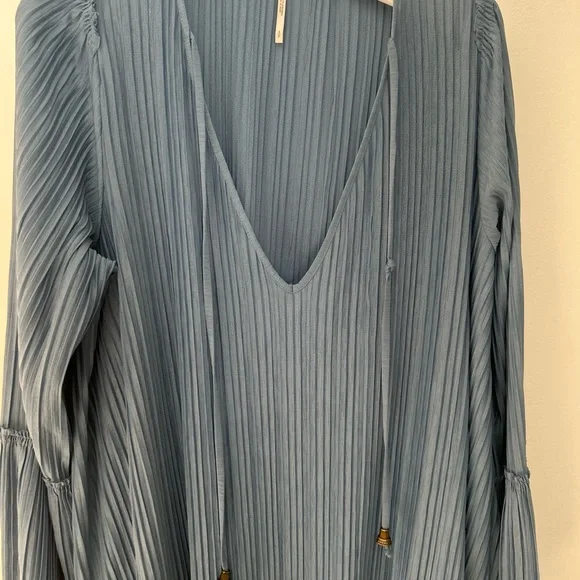 Free People Slate Blue Pleated Mini Dress - Picture 5 of 15